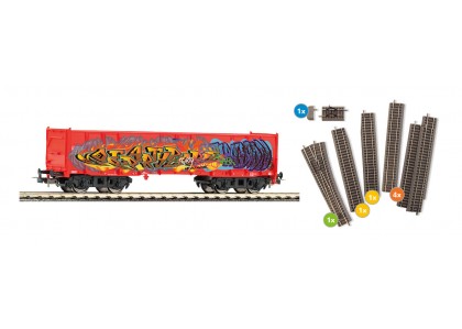 Set extensie sine cu terasament + vagon - H0 PIKO 55380 - Din nou in stoc ! 